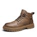 European Warm Series Martin Autumn Winter High Top British Style Casual Leather Shoes Men's Short New Versatile Trendy Mid-Top Work Boots_vogvips.com