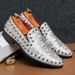 New Fashion Trend Men's Shoes With Personality Rivets Silver Loafers British Style Lazy Fashion Nightclub Banquet Dress Leather Shoes_vogvips.com