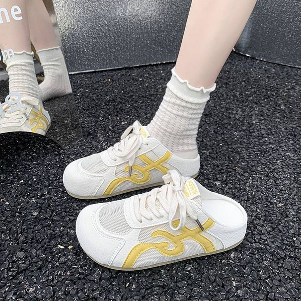 Breathable Mesh Soft-soled Half-drawn-out White Sneakers For Women 2025-1 Summer New Style, Casual And Versatile_vogvips.com