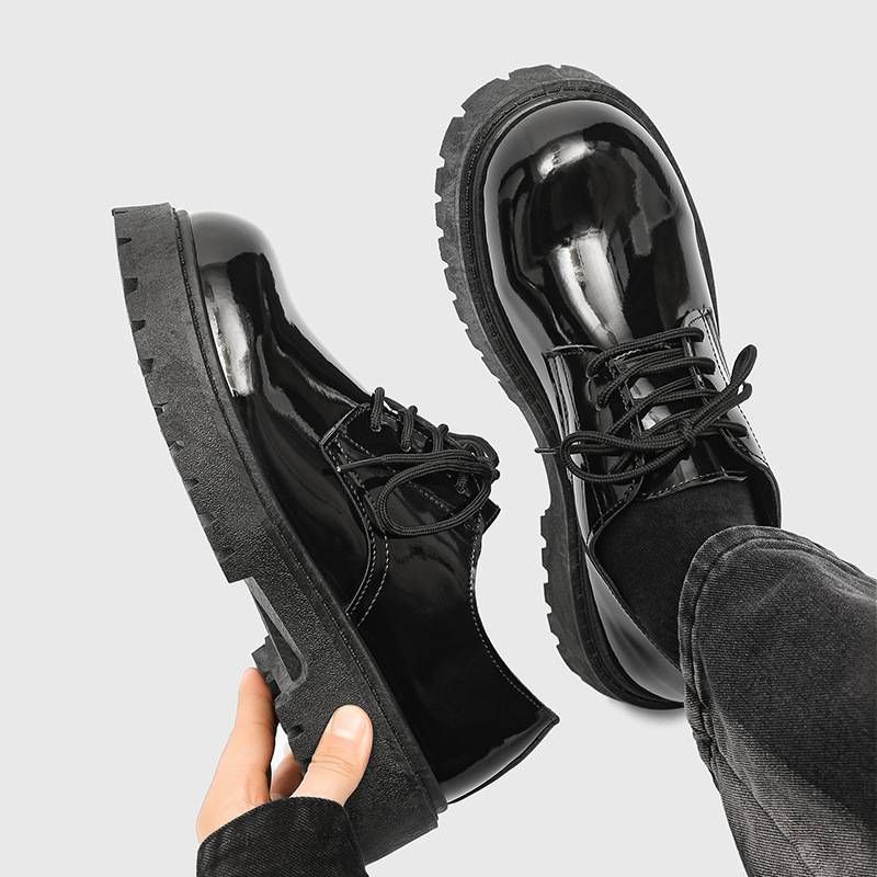 Men's Classic Black Derby Shoes - Round Toe Business Casual Low Top Shoes With Thick Sole & Height Increase_vogvips.com