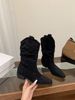 Chunky-heeled Suede Mid-calf Knight Boots For Women, Slim Short Boots For Autumn And Winter 25_vogvips.com