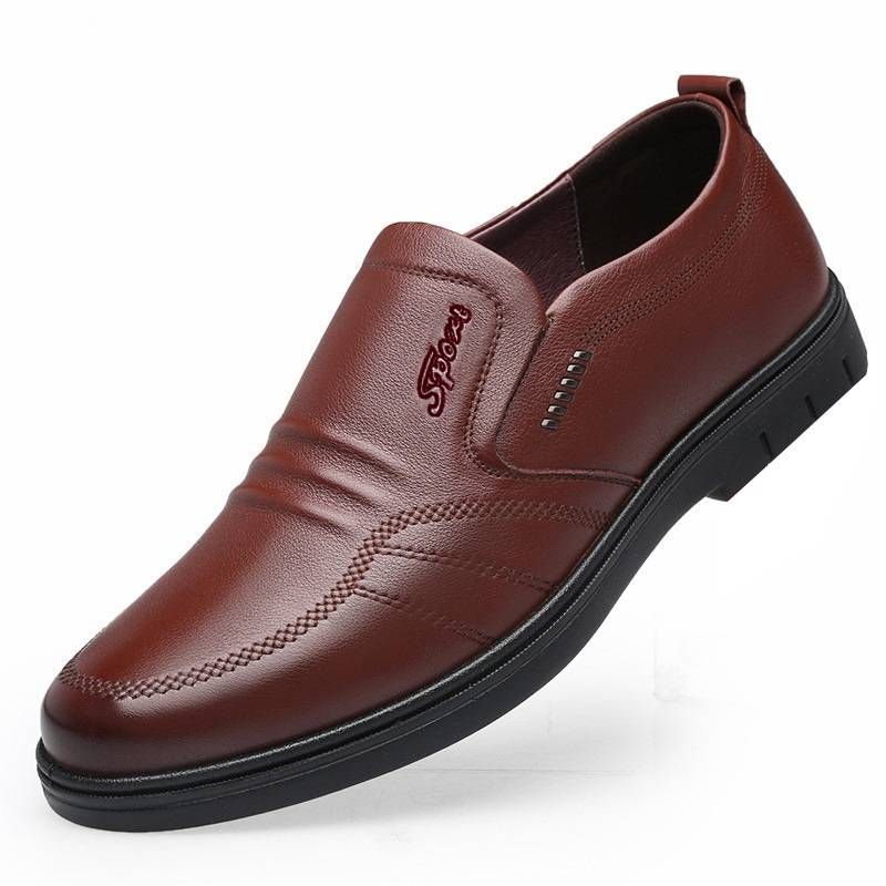 Autumn new men's leather shoes round head breathable British shoes soft sole_vogvips.com