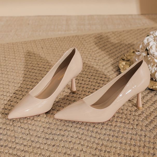 French Pointed Patent Leather Low-heeled Slip-on Shoes, Versatile And Comfortable For Daily Work And Office Wear, Professional High-heeled Shoes_vogvips.com
