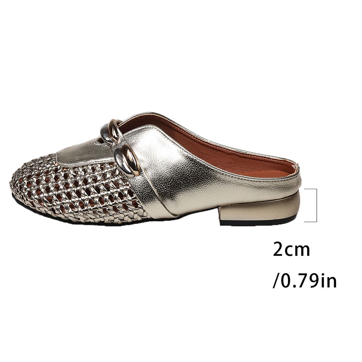 Women's Plus Size Woven Half Slippers Summer Outdoor Metal Buckle Closed Toe Flat_vogvips.com