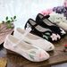 Pointed Single Lily Flower Embroidered Cloth Fashionable Women's Shoes, One Line Buckle_vogvips.com