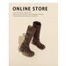 Cow Suede Miu Home Retro Knight Belt Buckle High Tube Over-the-Knee Long Brown Western Cowboy Boots_vogvips.com