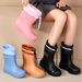 One-piece Women's Fashionable Japanese-style Waterproof Mid-calf Wear-resistant Rain Boots For Adults, Stylish Student_vogvips.com