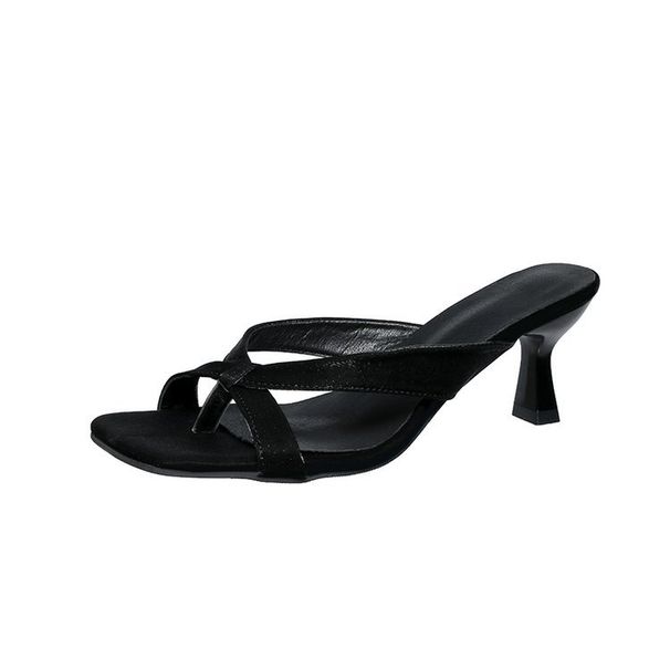 Women's Stiletto Sandals - Square Toe Strappy High Heel Flip Flops With Pearl Accents Summer Elegant Dressy Open-Toe Shoes_vogvips.com