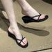 Black Thick-soled Women's Flip-flops For Outdoor Wear, Summer 2025 New Model, Wedge Heel, Non-slip, Height-increasing,_vogvips.com
