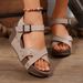 Women's Bohemian Wide Width Sandals - Metallic Color Block Adjustable Strap Open Toe Beach Sandals_vogvips.com