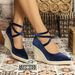 Women's Chunky Heel Platform Sandals With Cross Strap Buckle Closure - Cork Sole Espadrille Shoes Vacation Vacation Style Straw Rope Bottom_vogvips.com