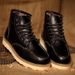 Men's Classic Martin Boots - Vintage Work Boots For Outdoor & Casual Wear - Slip-Resistant Rubber Sole - Mid-Calf Height - Brown/Black/Burgundy_vogvips.com