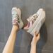 Leather Hollow Dad Shoes Women's Lightweight Inner Height Increase Casual Sports Shoes Platform Sandals_vogvips.com