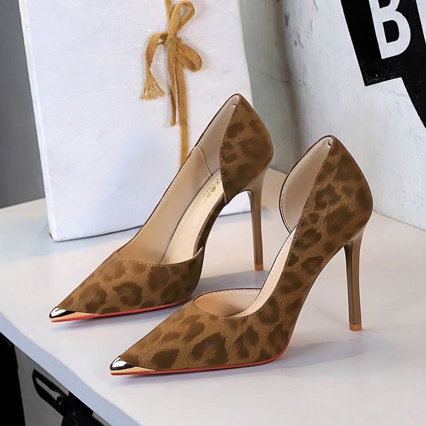pointed Metal Side Air Shallow Mouth Single Shoes Women's Leopard Print One Pedal Stiletto High Heel Women's Shoes_vogvips.com