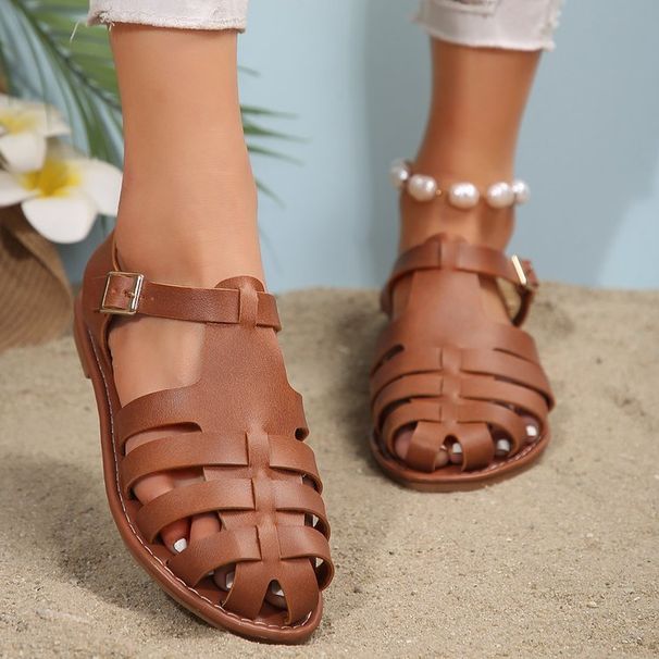 European And American Foreign Trade Hollowed-out Closed-toe Flat For Women, In Stock, Cross-border, New Summer Style,_vogvips.com