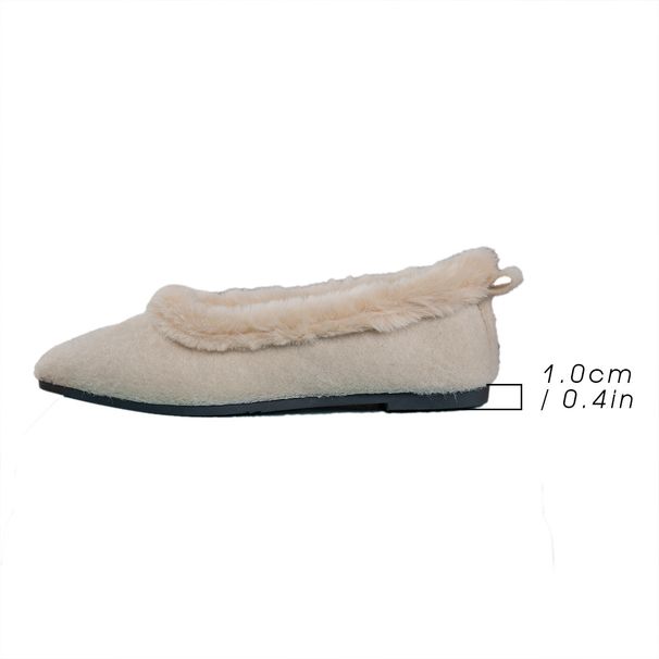 Women's Pointed Toe Warm Cotton Shoes Fleece Lined Flat Shallow Mouth Plus Size Autumn_vogvips.com