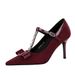1826-AH83 European And American Style Party Bowknot Studded T-strap Pointed High-heeled Suede Sexy Women's Shoes_vogvips.com