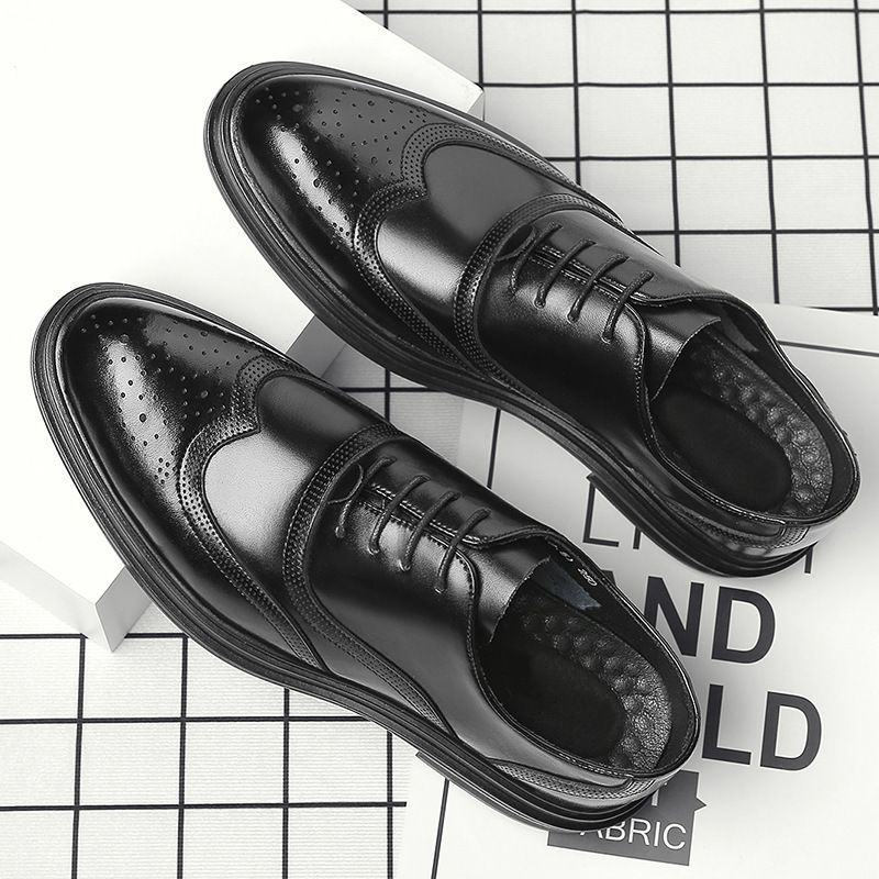 Suitable For All Seasons Business Formal Leather Men, Genuine Leather, Breathable Casual Brogue For Autumn, Korean Style British Wedding Groom_vogvips.com