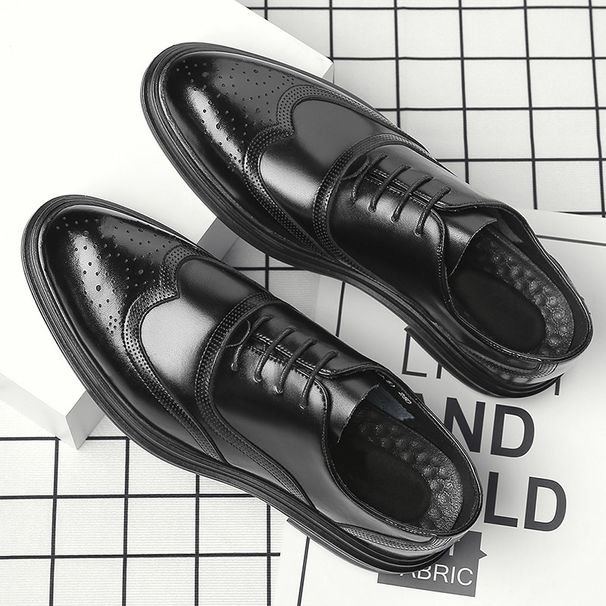 Suitable For All Seasons Business Formal Leather Men, Genuine Leather, Breathable Casual Brogue For Autumn, Korean Style British Wedding Groom_vogvips.com