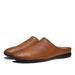 Fashion Comfy Mens Mules Italian Men Slippers Genuine Leather Loafers Casual Outdoor Non-slip Half Slipper Lazy Shoes_vogvips.com