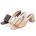 Women S Pumps Summer Fashion Simple Casual Thick Outer Wear High Heel Square Buckle Women Sandals And Slippers_vogvips.com
