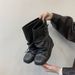 Dark Girl~Vintage Distressed Western Boots, New Autumn/Winter Short For Women, Wide Shaft Pleated Stack Boots_vogvips.com