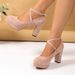 Women's Summer Chunky Heel Suede Cross Strap Dress Shoes European American Style Low Cut plus Size_vogvips.com