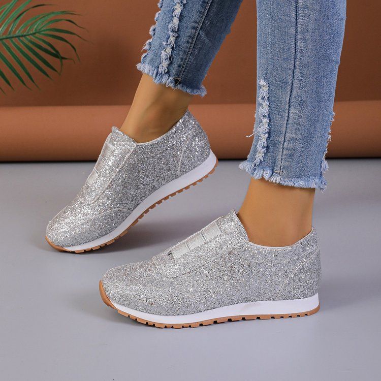 Large 2025 Winter New Sequin Cloth Sports Casual Women's Shoes Shallow Mouth Flat Bottom Round Head_vogvips.com