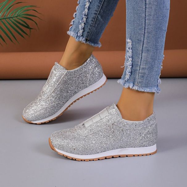 Large 2025 Winter New Sequin Cloth Sports Casual Women's Shoes Shallow Mouth Flat Bottom Round Head_vogvips.com