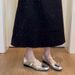 Sheepskin Version Bow Tie Silver Mary Jane Shoes Low Heel Square Toe Shallow Mouth Ballet Style Single Shoes For Women_vogvips.com