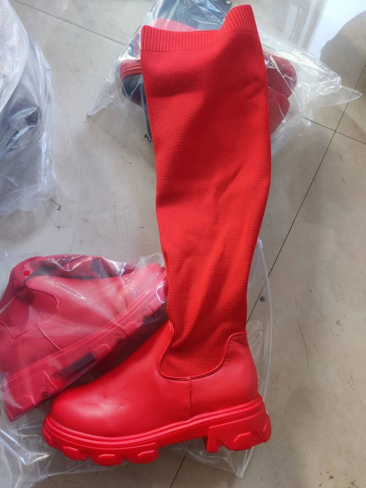 Women’s Shoes Thick Bottom Round Head Knitted Stitching Over-the-knee Women's Boots_vogvips.com