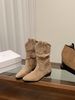Chunky-heeled Suede Mid-calf Knight Boots For Women, Slim Short Boots For Autumn And Winter 25_vogvips.com