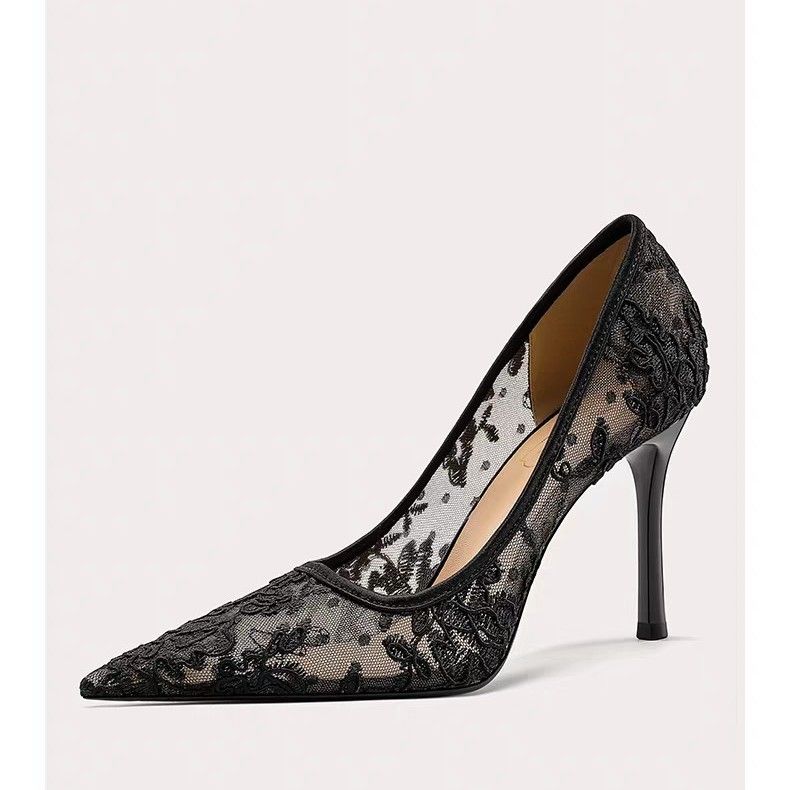 European And American Exy Women' Hoe, Tiletto High-heeled Hallow Pointed Toe 2026 New Meh Hollow Lace Ingle_vogvips.com