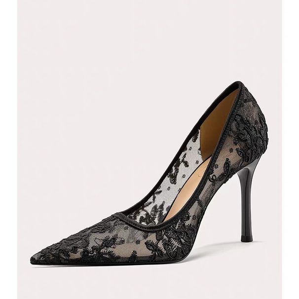 European And American Exy Women' Hoe, Tiletto High-heeled Hallow Pointed Toe 2026 New Meh Hollow Lace Ingle_vogvips.com