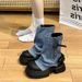 Women's 2026 Autumn And Winter Fashion Short Chimney Waterproof Platform Cowboy Boots, Belt Buckle Pant Boots For Women_vogvips.com