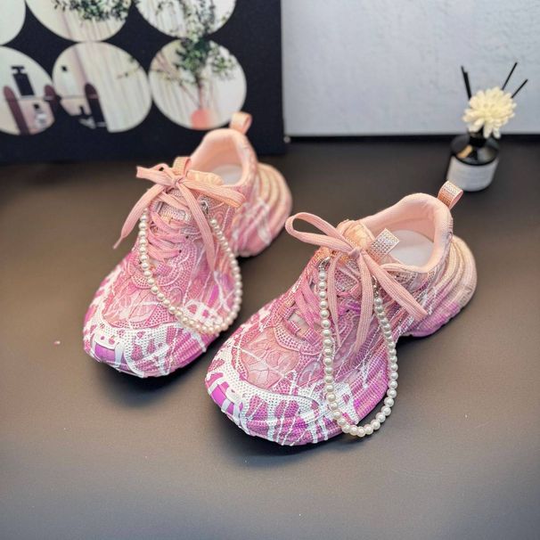 Women's Fashion Sneakers With Rhinestone Straps, Breathable Mesh & Platform Sole For Summer Casual Wear High Value Lace Mesh Women's Shoes_vogvips.com