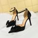 9863-H33 Style High Heels Women's Shoes Shallow Mouth Pointed Hollow Silk Bow Straight Strap High-heeled Sandals_vogvips.com
