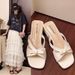 Women's Slippers 2025 Summer New French Style Bow Square Toe Chunky Heel One-Strap Sandals Outdoor High Heels For Women_vogvips.com