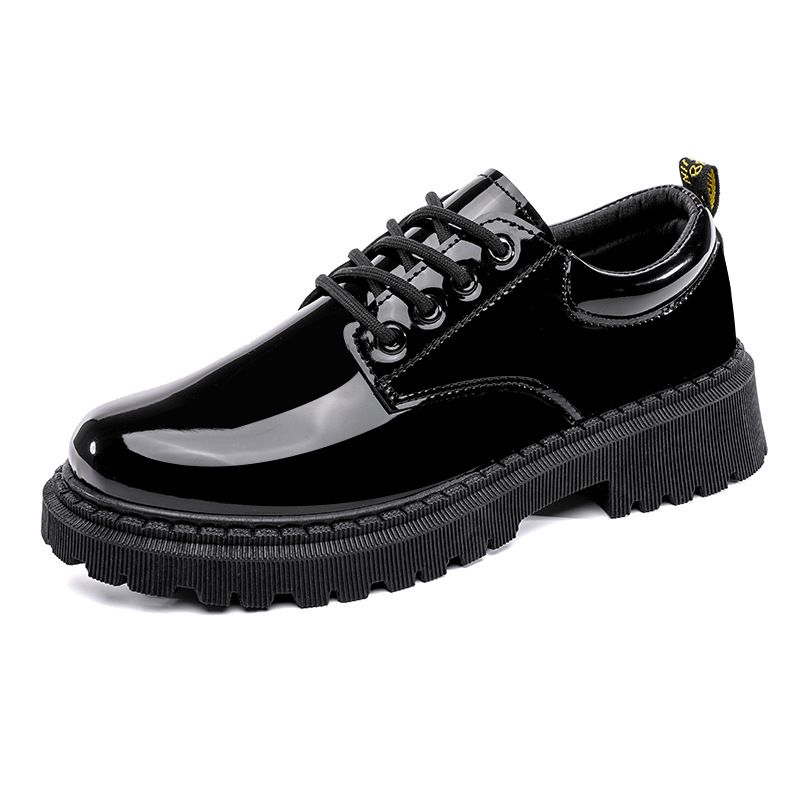Bright Work Shoes Lace Up Black Big Head Shoes Four Seasons Students Fashion Casual Leather Shoes_vogvips.com