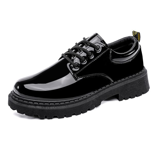 Bright Work Shoes Lace Up Black Big Head Shoes Four Seasons Students Fashion Casual Leather Shoes_vogvips.com