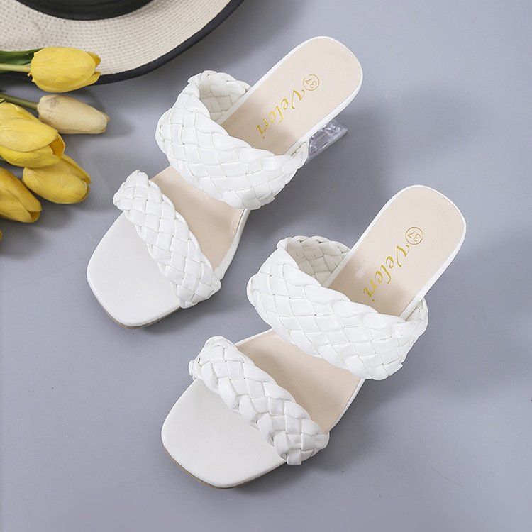 2023 New Cross-Border Plus Size High-Heeled Sandals With Double Row Woven Straps, European And American Fashion Chunky_vogvips.com