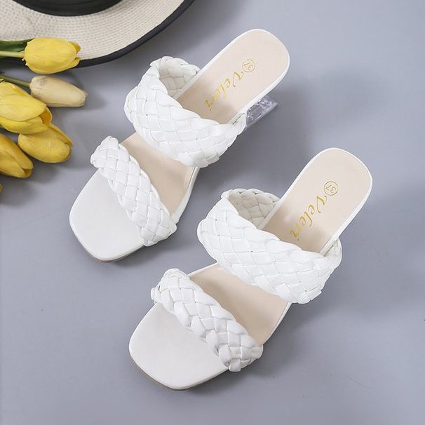 2023 New Cross-Border Plus Size High-Heeled Sandals With Double Row Woven Straps, European And American Fashion Chunky_vogvips.com