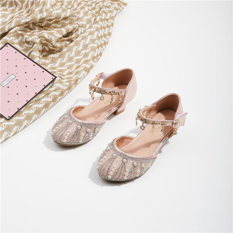 MTX Pearl Princess 2025 Spring New Children's Hollow Closed-Toe High Heel Sandals Little Girls' Performance Dress Shoes_vogvips.com