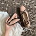 Slip-On French Style 2025 Spring Summer Gentle Bow Square Toe Shallow Mouth Flat Soft Sole Ballet Flats For Women_vogvips.com