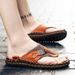 Genuine Leather Mens Summer Handmade Breathable Outdoor Beach Slipper High Quality Casual Leisure Slippers Flip-Flops_vogvips.com