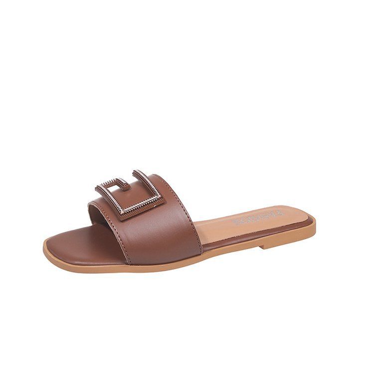 Women's Fashion Metal Buckle Round Toe Flat Sandals Summer Outdoor Wear Popular New Style_vogvips.com
