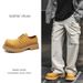 Buffny Men's Casual Leather Oxford Shoes - Round Toe, Soft & Breathable, Low-Cut Derby Style With Rubber Sole, Yellow_vogvips.com