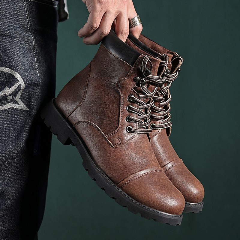 Autumn And Winter Men's Shoes: British Retro Leather Boots, Men's High-top Boots_vogvips.com