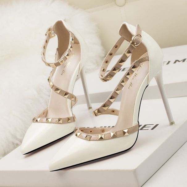 Damen Pumps Sexy Nachtclub Stiletto High Heels Für Frauen Mit Flacher Öffnung, Spitznieten, Hohlriemen, Damenschuhe_vogvips.com