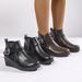 Women's Plus Size Wedge Boots Belt Buckle Side Zipper Platform Ankle Retro Autumn Size 43 Black PU Suede Rubber Sole_vogvips.com
